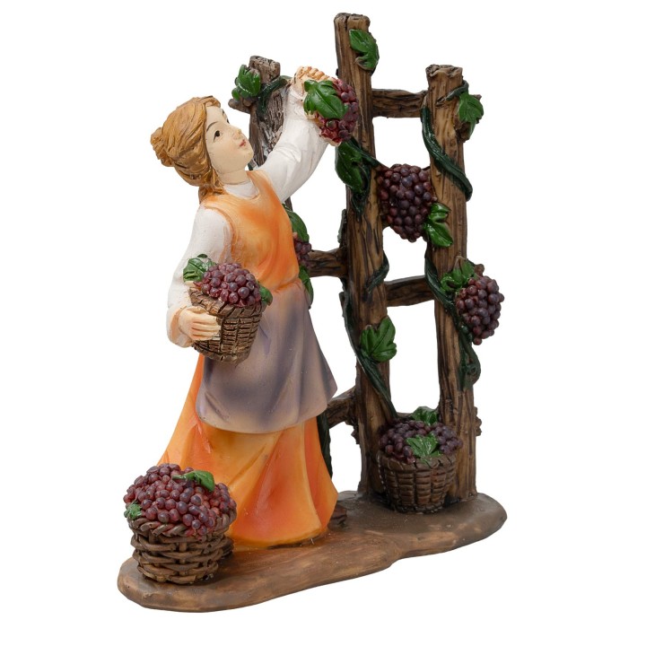 Campesina que recoge uvas en resina 10 cm