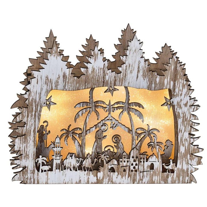 Illuminated wooden nativity scene cm 26x5.5x21 h