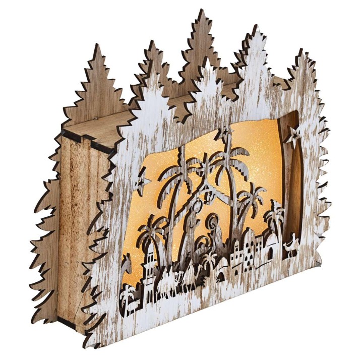 Illuminated wooden nativity scene cm 26x5.5x21 h