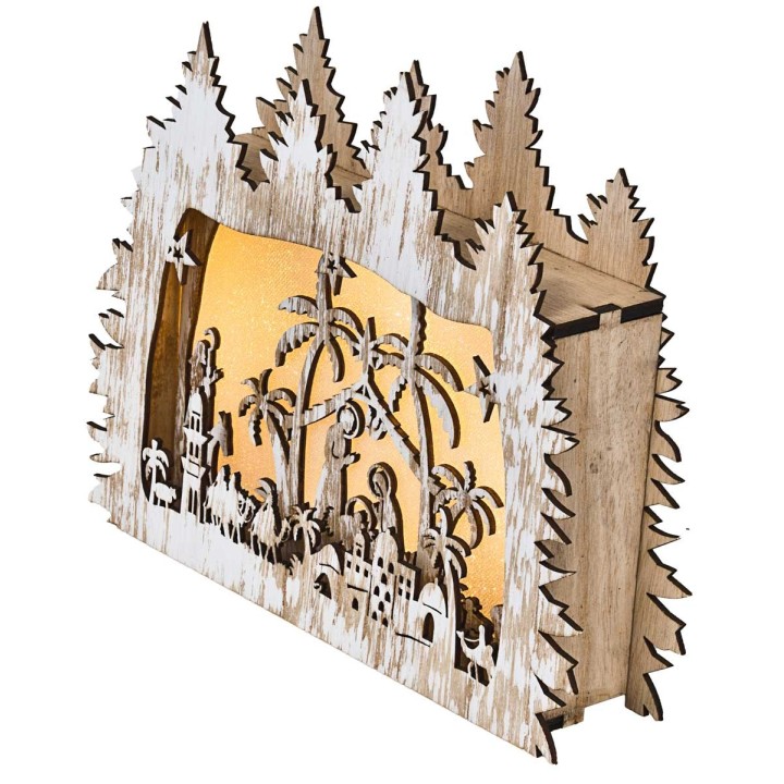 Illuminated wooden nativity scene cm 26x5.5x21 h