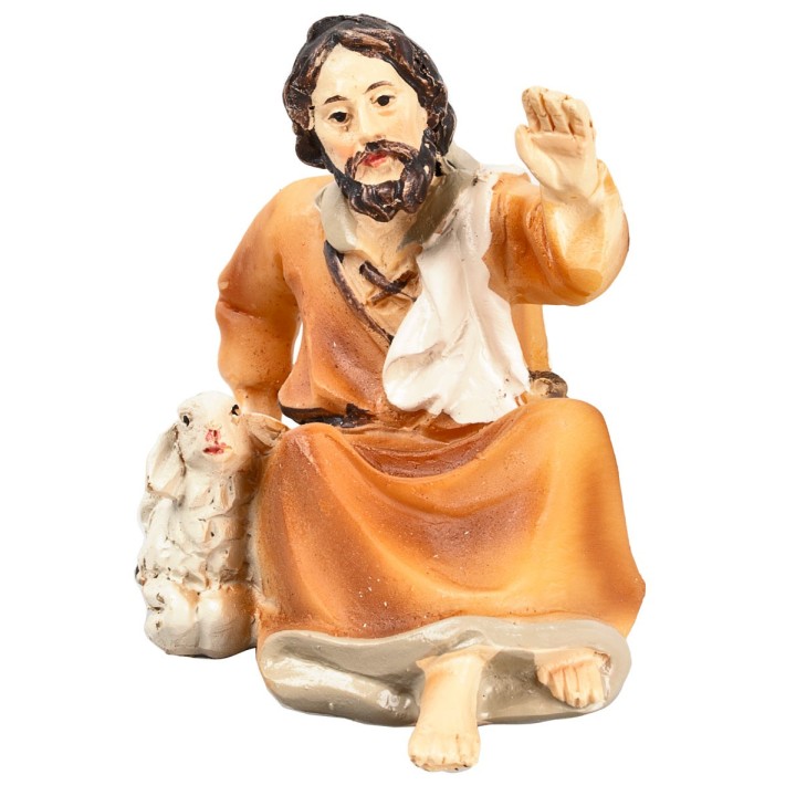 Pastor acostado con oveja serie 9 cm en resina