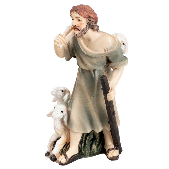 Pastor con bastón y ovejas serie 9/10 cm en resina