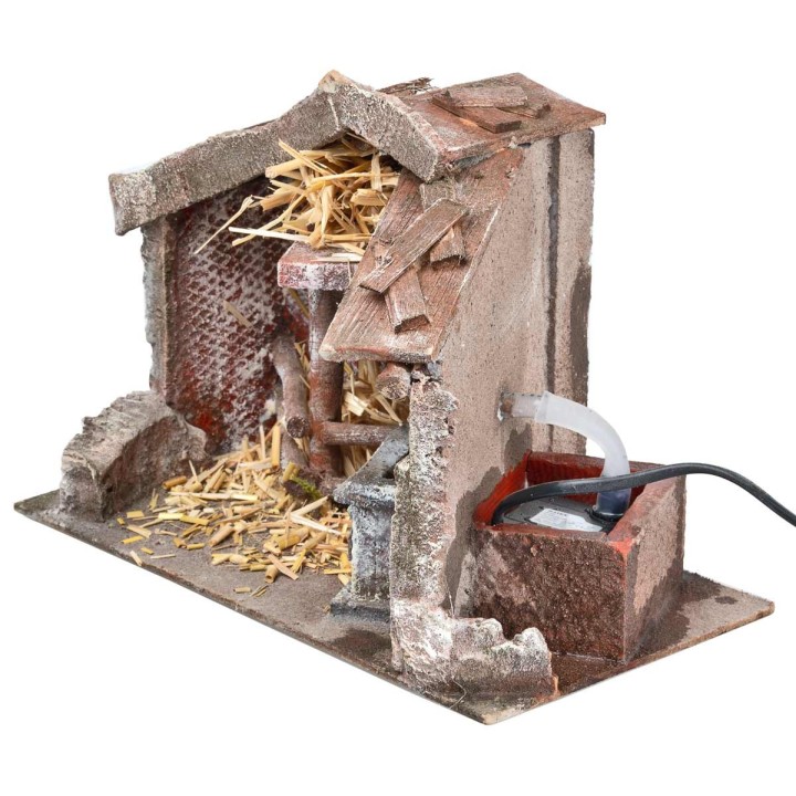 Cabaña de poliestireno con fuente funcional de 29x15x20 cm