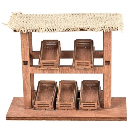 Bancarella in legno con cassette e tetto in Juta cm 16x6.5x13 h