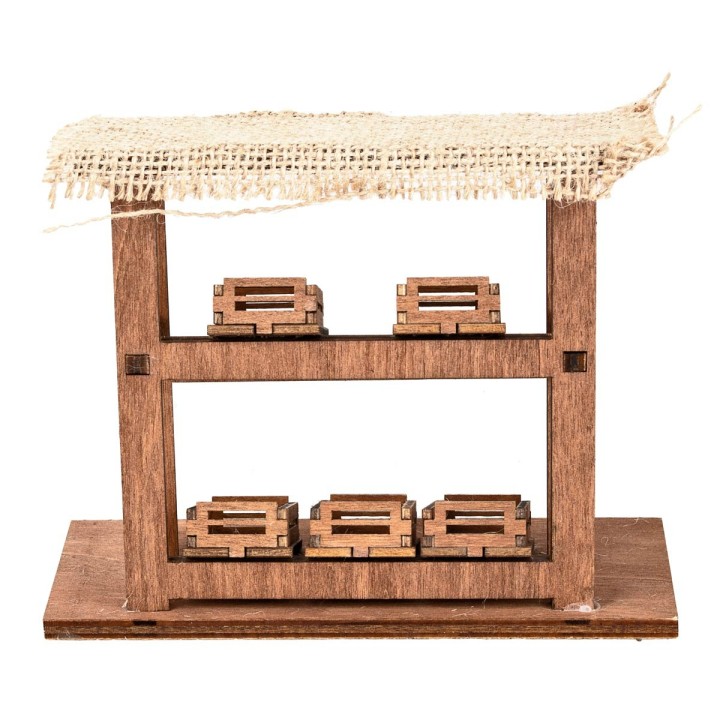 Bancarella in legno con cassette e tetto in Juta cm 16x6.5x13 h