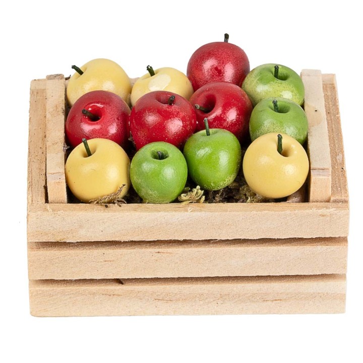 Caja de madera con manzanas surtidas de 5x4x3 cm
