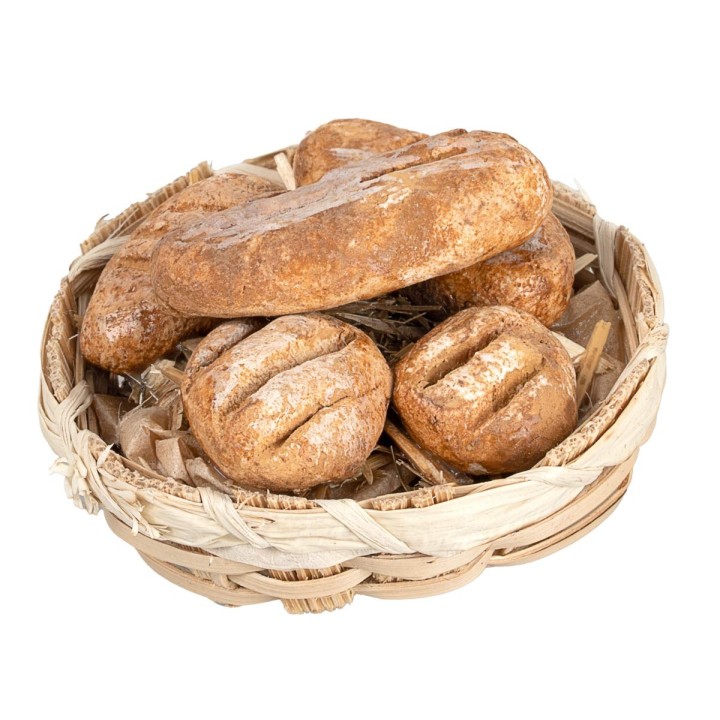 Cesta baja de mimbre con panecillos surtidos en miniatura Ø 4