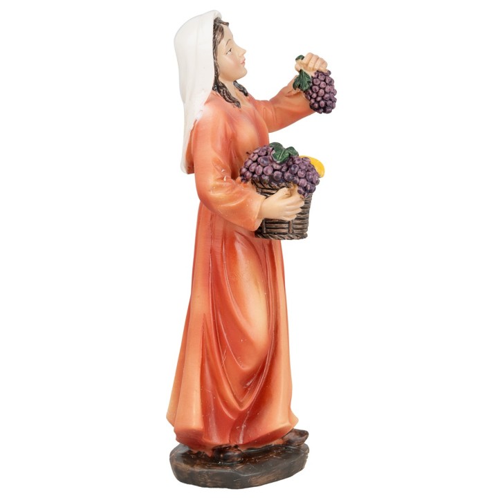Mujer con cesta de frutas en mano 15 cm en resina