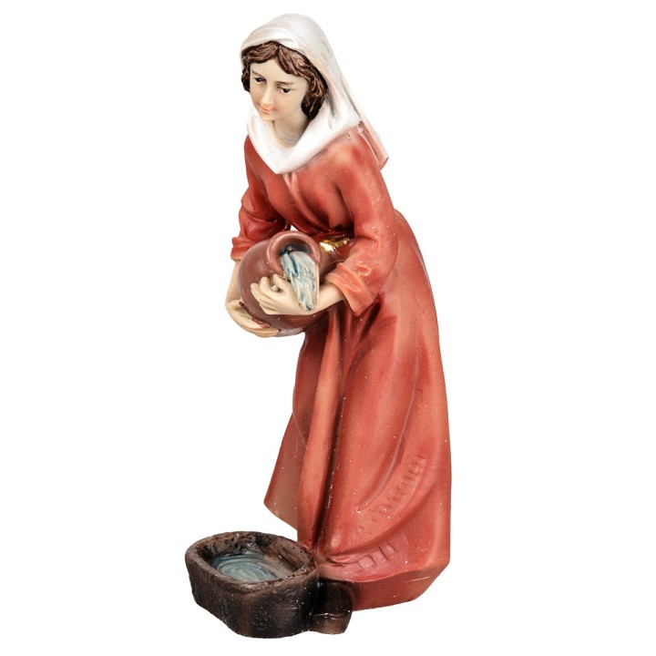 Woman with jug pouring water 11 cm in resin