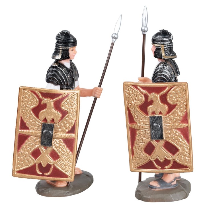 Set 2 soldati romani con lancia e scudo 8,5 cm