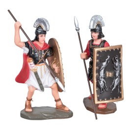 Set 2 soldati romani con scudo e lancia altezza 9 cm
