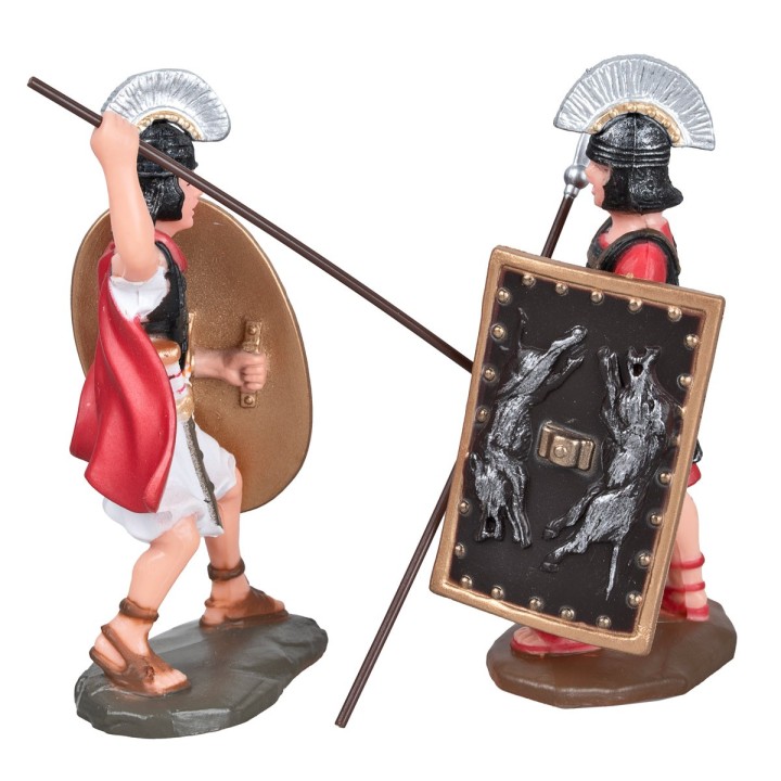 Set of 2 Roman soldiers with shield and spear height 9 cm