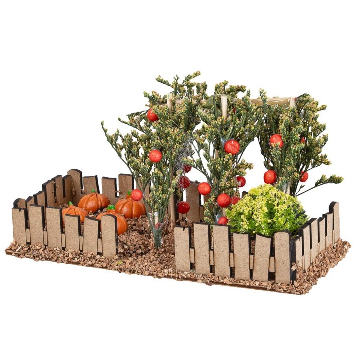 Huerto con valla que contiene calabazas y tomates cm 18x8x10 h