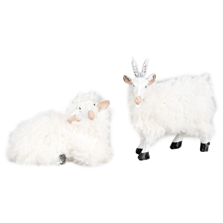 Set de cabra y oveja de resina con lana para estatuas de 15 cm