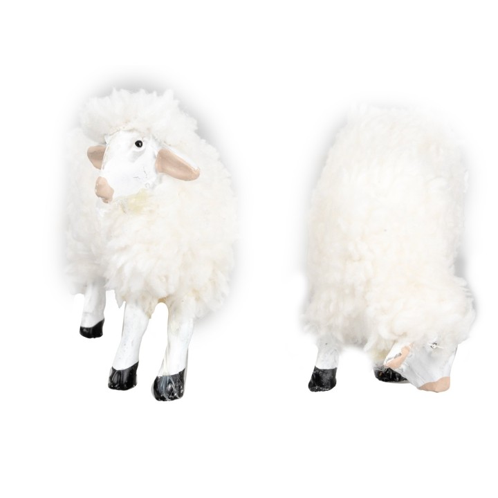 Set of 2 resin sheep with wool for 15 cm statues