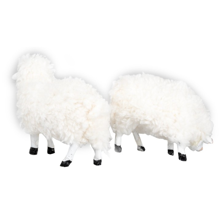 Set 2 pecore in resina con lana per statue di 15 cm