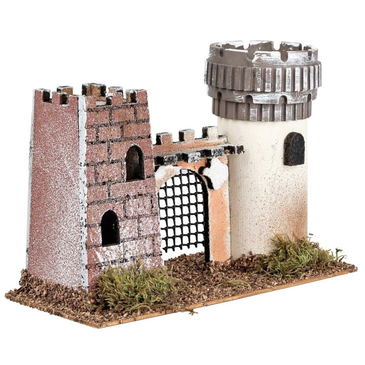 Castle with two towers connected by an arch with a gate cm