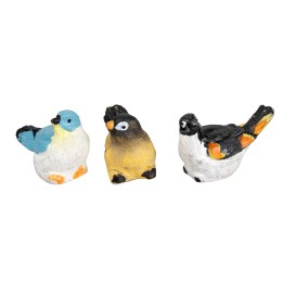 Conjunto de tres pajaritos de resina coloreada altura 1,5 cm