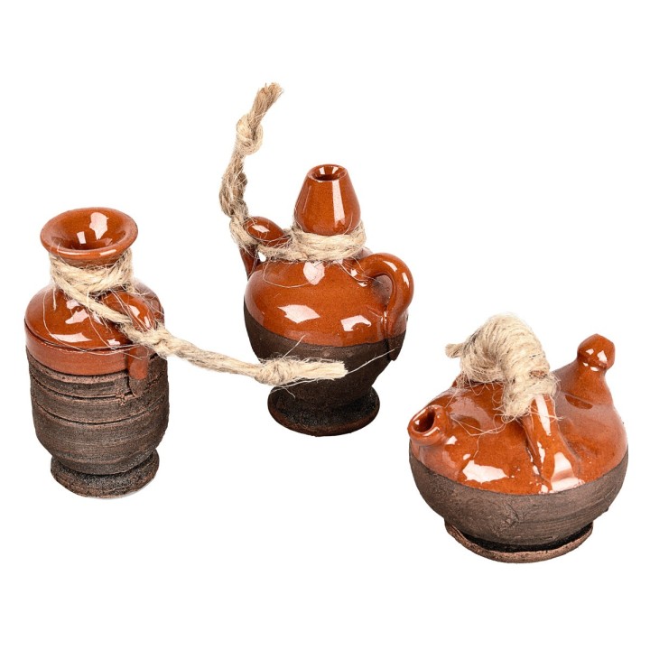 Set di 3 anfore in terracotta con corda cm 4,5‑5‑5 h