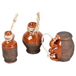 Set di 3 anfore in terracotta con corda cm 3,5-4,5-4,5 h