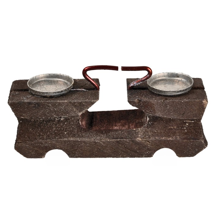 Bilancia in legno con piattini in metallo cm 5x1,5x2,4 h