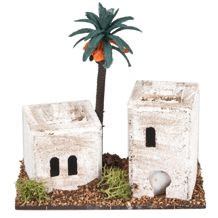 Casa araba con torre e palma cm 12x7x12 h.