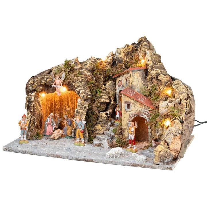 Illuminated nativity scene with fountain and Landi figurines cm 51x33x32 h