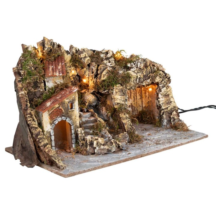 Presepe illuminato con grotta e cascata cm 51x33x32 h