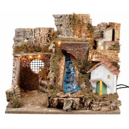 Illuminated nativity scene with waterfall cm 45x30x37 h