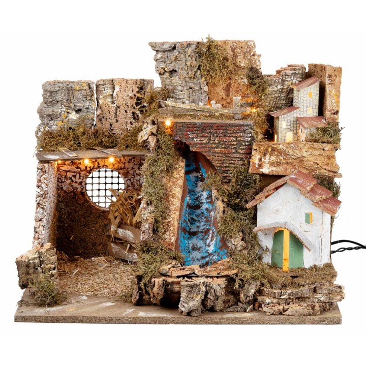 Illuminated nativity scene with waterfall cm 45x30x37 h