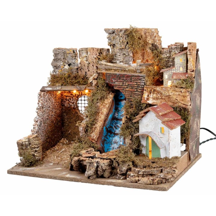 Pesebre iluminado con cascada cm 45x30x37 h