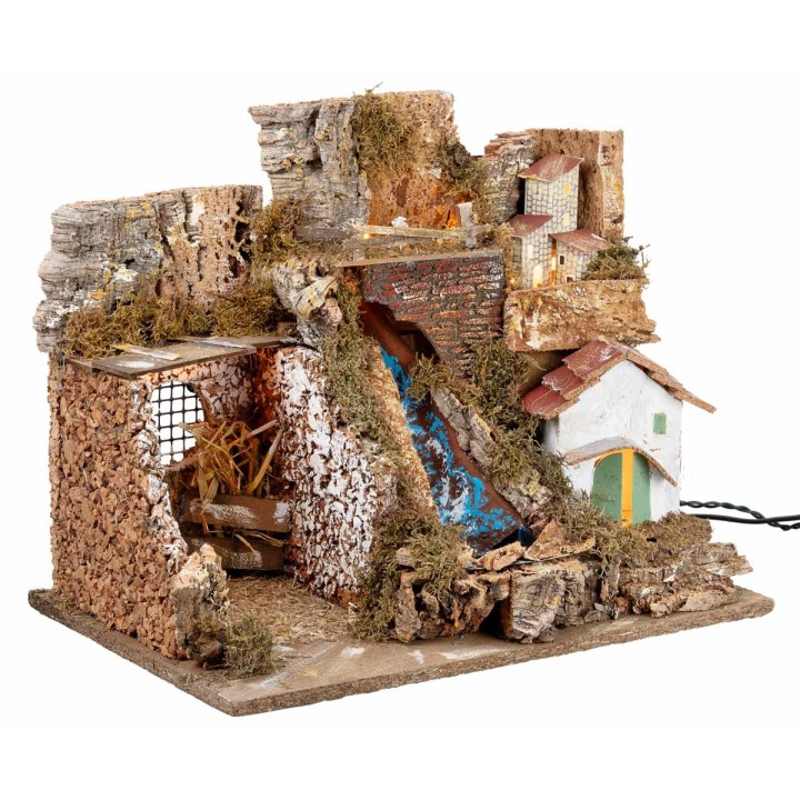 Illuminated nativity scene with waterfall cm 45x30x37 h