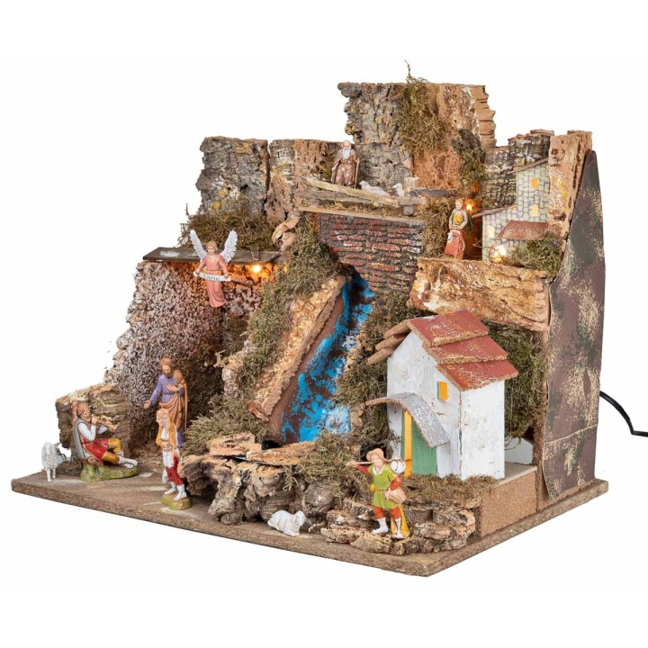 Presepe illuminato con cascata e statue Landi cm 45x30x37 h