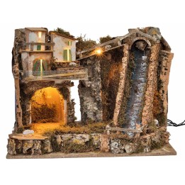 Presepe illuminato con cascata cm 60x37x47 h