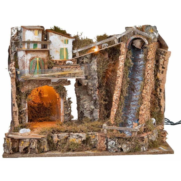 Illuminated nativity scene with waterfall cm 60x37x47 h