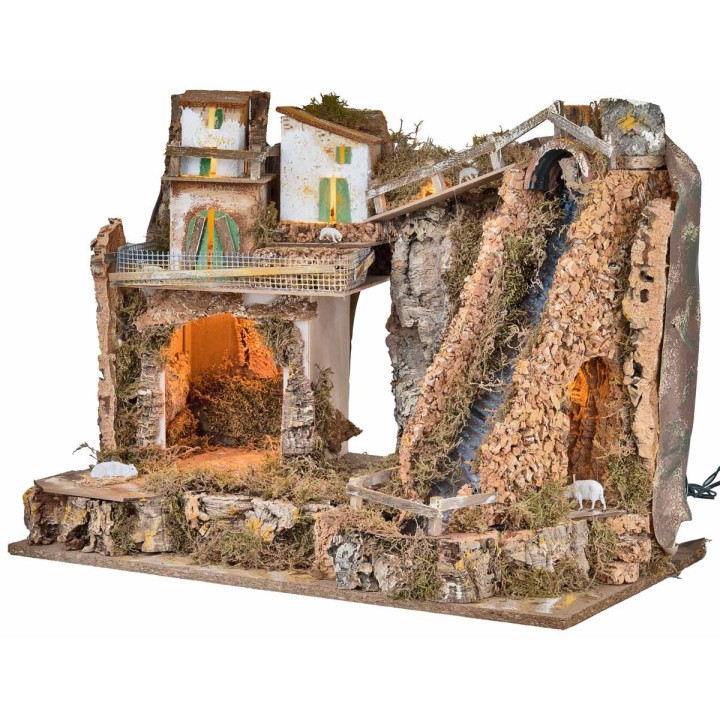 Presepe illuminato con cascata cm 60x37x47 h