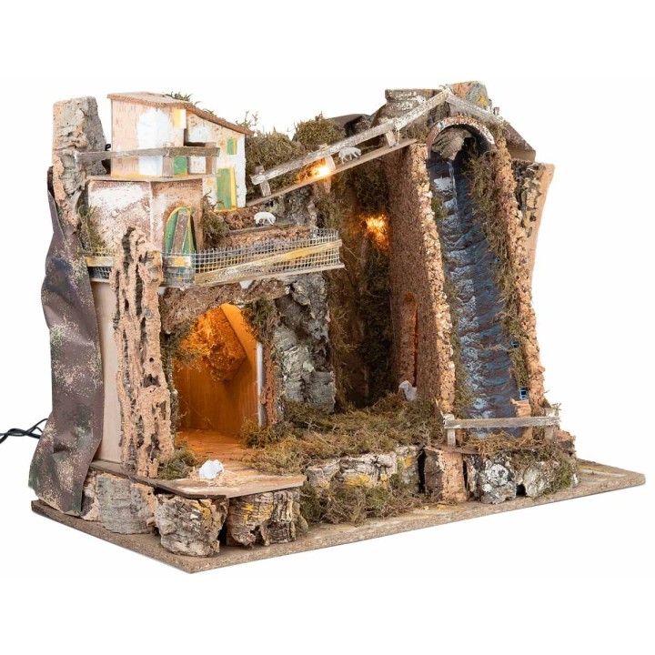 Presepe illuminato con cascata cm 60x37x47 h