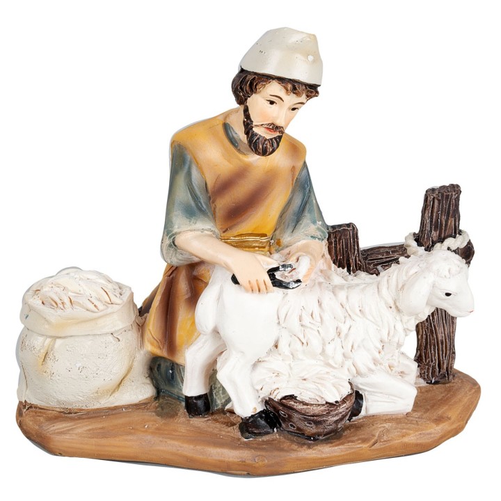 Pastore con pecora in resina serie 11cm