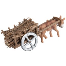 Carretto con asino carico di legna cm 3x4,5x3,5 h