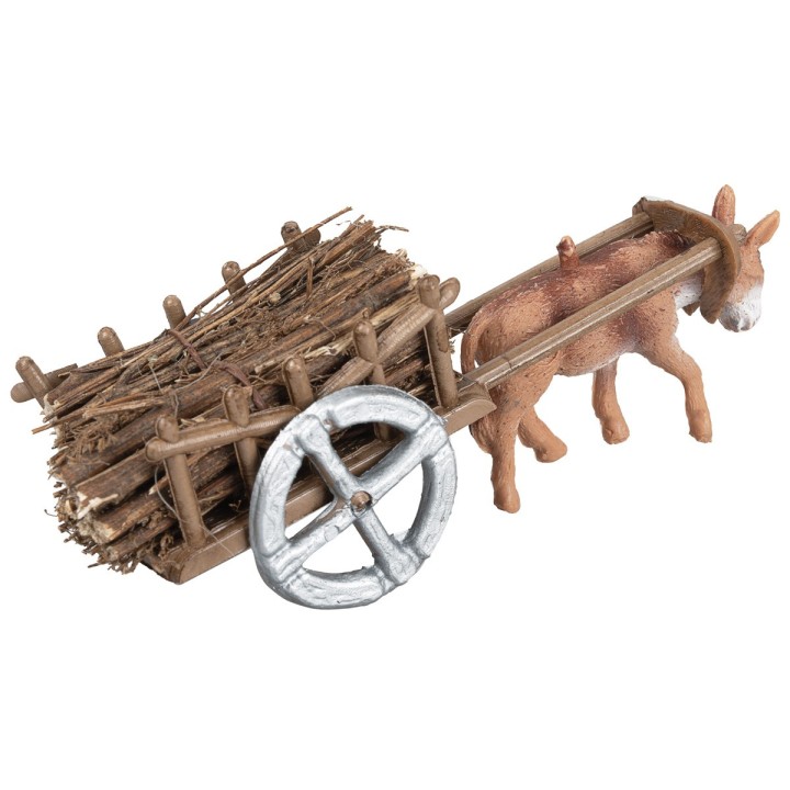 Cart with donkey loaded with wood cm 3x4.5x3.5 h