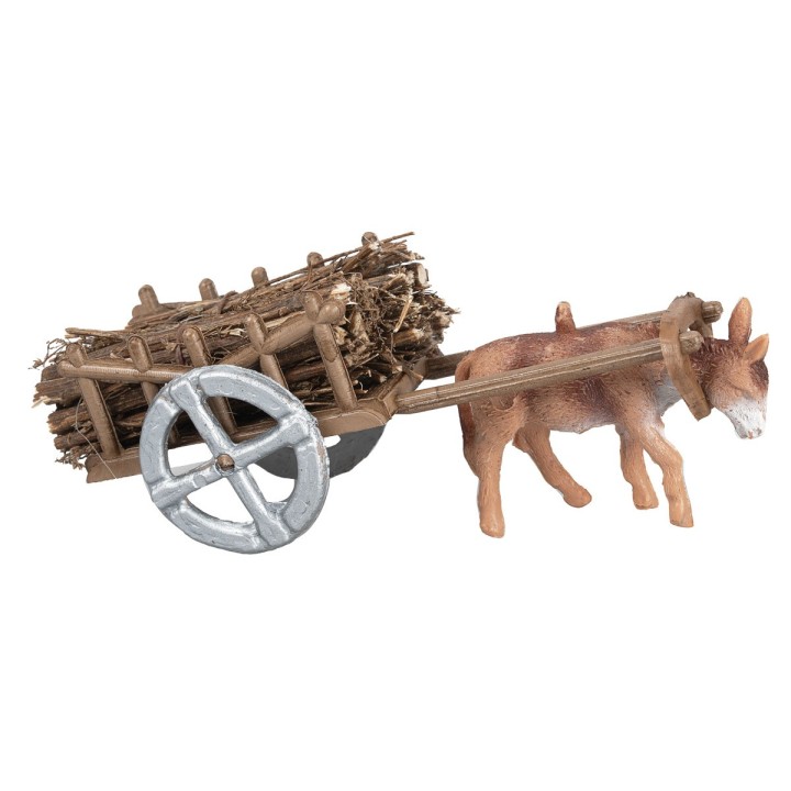 Carretto con asino carico di legna cm 3x4,5x3,5 h