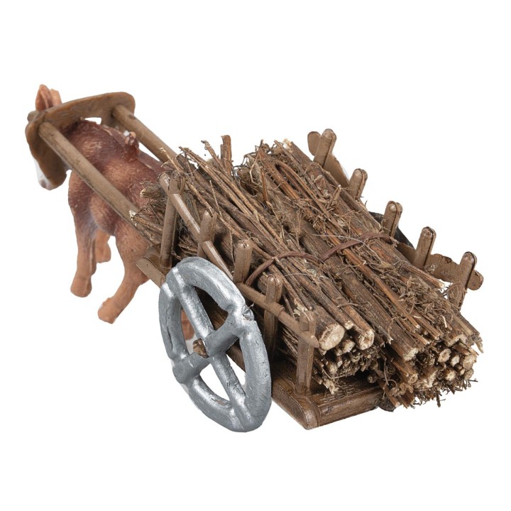 Carreta con burro cargado de leña cm 3x4,5x3,5 h