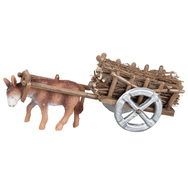 Cart with donkey loaded with wood cm 3x4.5x3.5 h