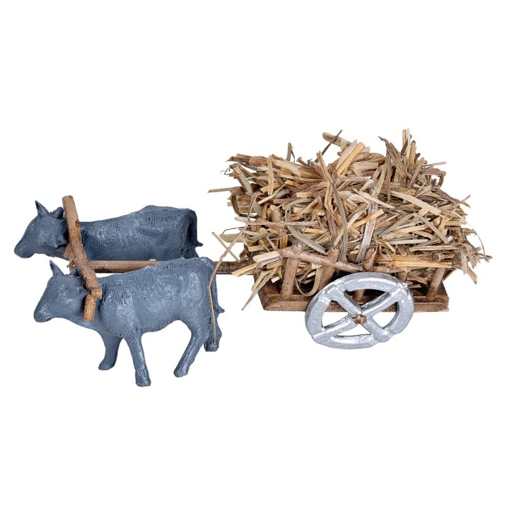 Carreta con bueyes cargada de paja cm 3x4,7x4 h