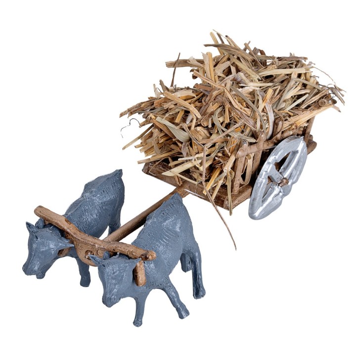 Carreta con bueyes cargada de paja cm 3x4,7x4 h