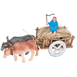 Cart with oxen and farmer with straw 4.7x6.7x4.5 h