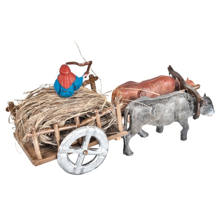 Carro con bueyes y campesino con paja 4,7x6,7x4,5 h