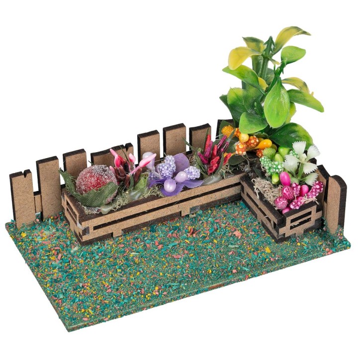 Jardín con cerca y plantas para belén de 8-10 cm