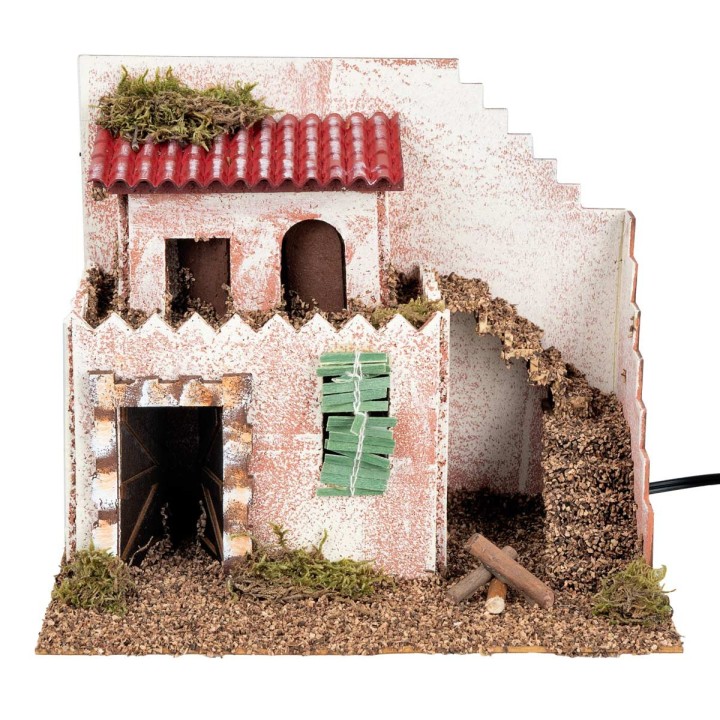 Two-story house illuminated cm 15x23x19 h