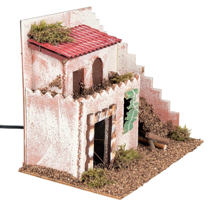 Two-story house illuminated cm 15x23x19 h